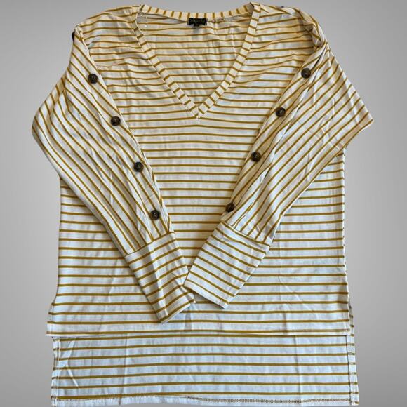 Women’s V-Neck Sweatshirt Yellow/White Stripes Size S - Picture 11 of 12